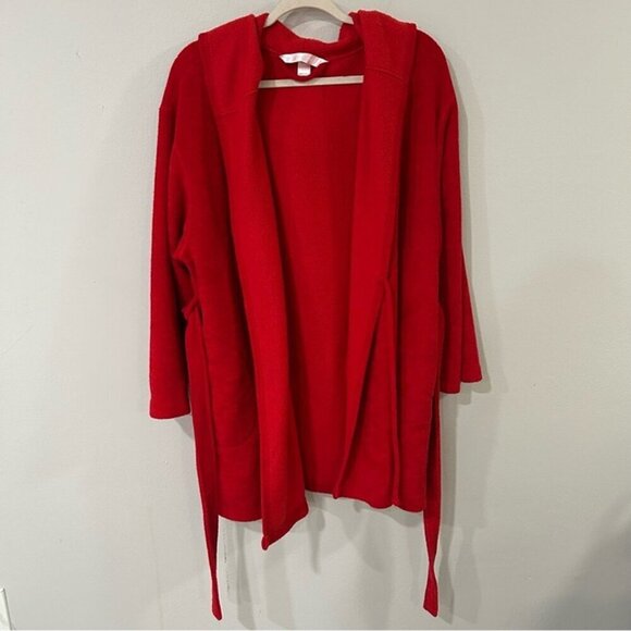 Victoria's Secret Other - Victoria's Secret Bright Red Plush Cozy Short Hooded Robe Women’s Size Medium